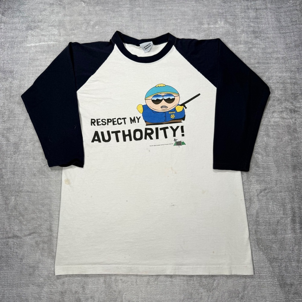 South Park Shirt Mens Large White Vintage 1999 Cartman Raglan Stanley Desantis